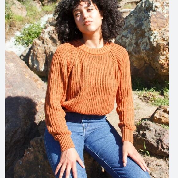 Curator SF Sweaters - Curator SF Charlie Pull Over Ribbed Knit Sweater In Burnt Orange S/M